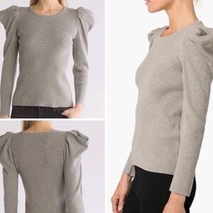 Joe's Jeans Light Gray Puff Sleeve Ribbed Knit Sweater XS NWT